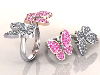 Two Butterfly Between Finger Ring VCA 3D print model