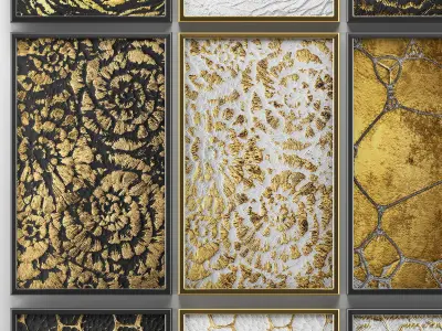 Collection of paintings with gold for walls 5 3D model