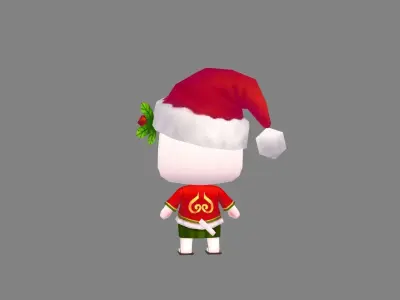 Cartoon Christmas Cat Mascot - White Low-poly 3D model