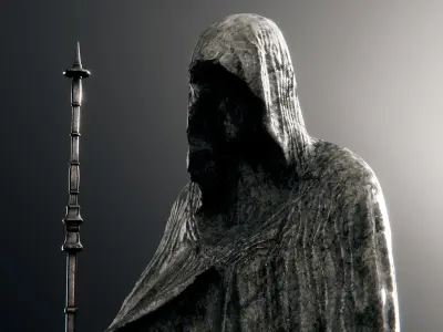 statue with staff Low-poly 3D model