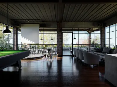 Industrial 3D Lounge CoffeeShop Blender - Fbx - Obj Low-poly 3D model