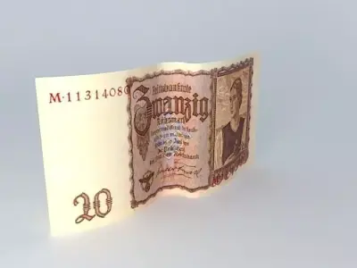 German 20 Reichsmark bill Free 3D model
