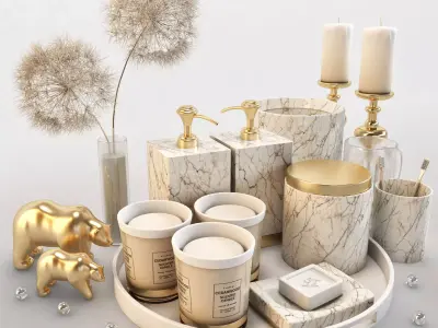 bathroomset01 marble and gold bathroom accessories Low-poly 3D model