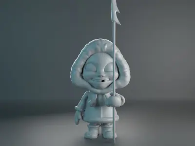 Eskimo arctic girl holding pole Free 3D print model