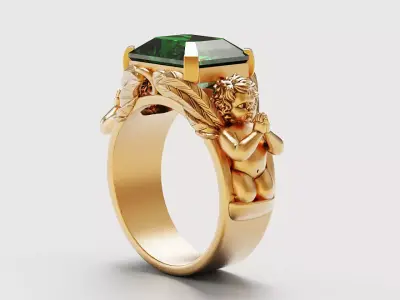 Emerald and praying baby angel Silver Gold  Print 3D print model