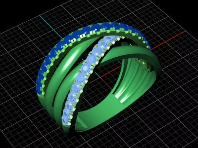 Wide Three Tone Crossover Ring with Micro Prong Set Diamonds 3D print model