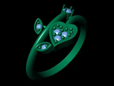 Women Ring 42 heart leaf shape diamond ring band for women 3D print model