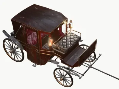 Old wooden carriage Low-poly 3D model