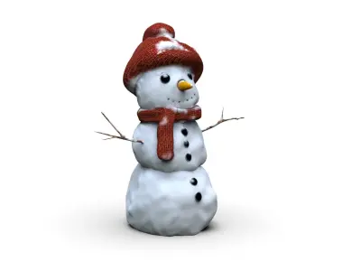 Realistic Snowman Low-poly 3D model