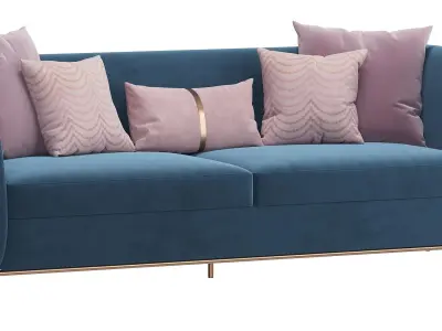 Blue Velvet Upholstered Sofa 3D model