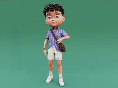 Chibi Boy with Shirt shorts Snecker Style Street Fashion Low-poly 3D model