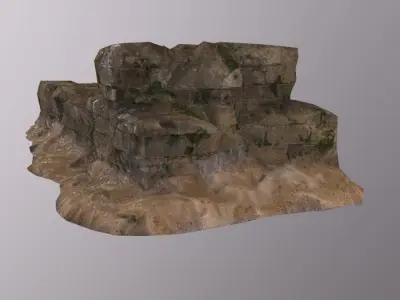 Castle Wall ruin covered with  sand Low-poly 3D model
