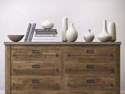 MERCANTILE 6-DRAWER LOW WIDE DRESSER 3D model