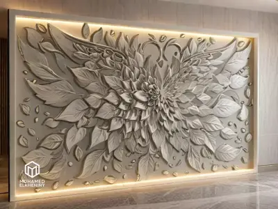 modern panel wall decor set relief stl mural CNC 304 3D model