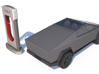 Tesla Cybertruck with Charging Station Module - Game Ready Low-poly 3D model