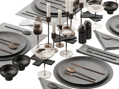 065 Tableware decor set 03 ceramic bronze black 3D model