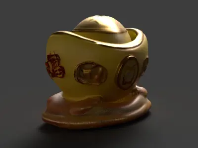 Chinese gold ingot piggy bank  Low-poly 3D model