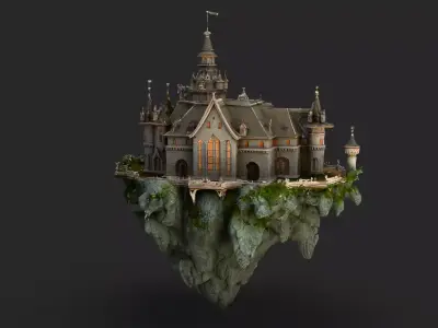 Floating Castle High Detail 3D model