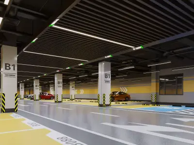 Underground Parking Garage Low-poly 3D model