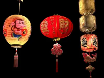 Chinese red paper lantern  3D model
