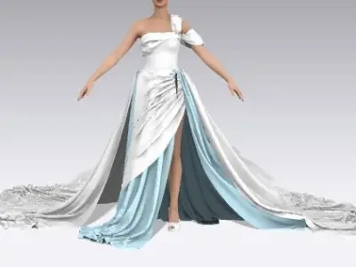 baby blue dress color block look modern chic  3D model