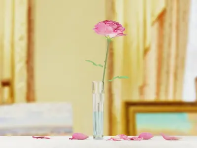 Pink Rose in a Crystal Vase 3D Model  Low-poly 3D model