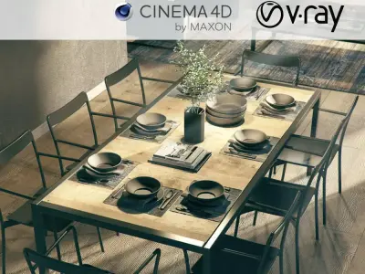 VRay - C4D Scene Files - Dining Room Interior 3D model 3D model