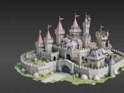Modular Fantasy Castle 3D Model Kit Low-Poly Stylized Game Asset Low-poly 3D model