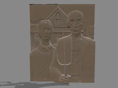 AMERICAN GOTHIC - GRANT WOOD BAS-RELIEF 3D print model