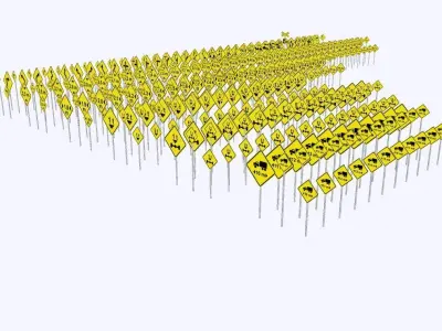 Warning Traffic Signs - Complete 3D Library - Brazil 403 Models 3D model