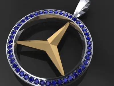 Pendants 1 mercedes benz logo pendant gold with diamonds Free 3D print model
