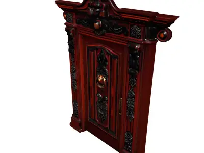 Ornate Victorian Wooden Door  Lanterns Low-poly 3D model