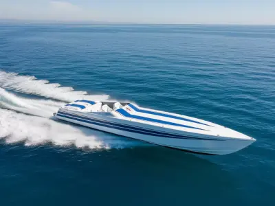 Cigarette Racing Speedboat White Blue Stripes 3D model 3D model