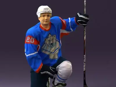 Hockey player in blue jersey 0894 3D model
