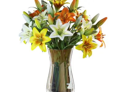 Flower Set 16 - Multicolor Lilies Bouquet 3D model