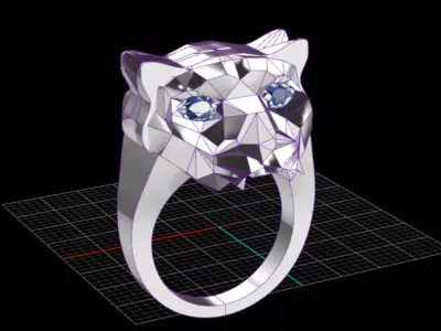 Snow Leopard Head Ring 3D model