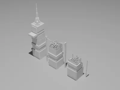 Futuristic Buildings Phase Bundle Free low-poly 3D model