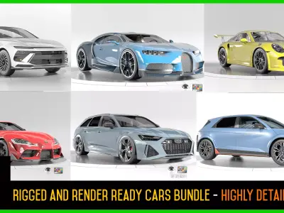 6 Rigged and Render Ready High Quality Cars Bundles - Unreal 3D Model Pack