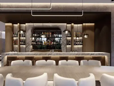 interior living room with an open bar 3D model