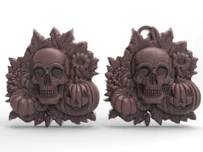 hallowen skull pumpkin decor  3D print model