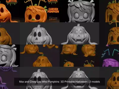 Max and Cindy Lou Who Pumpkins  3D Printable Halloween 3D Model Collection