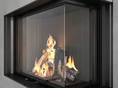 Decorative wall with fireplace set 19 3D model