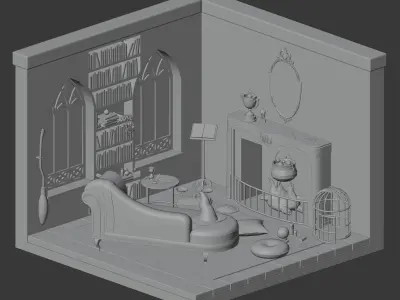 Wizard living-room Low-poly 3D model