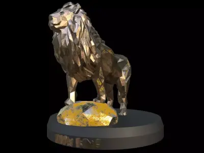 Steampunk Lion Rock Low-poly 3D model
