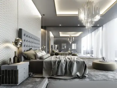 VRay - C4D Scene files - Modern Classic Bedroom Interior Scene 3D model