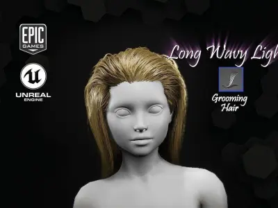 Long Wavy Light Hairstyle Groom For UE4 Low-poly 3D model