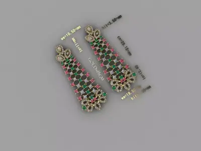 Royal Blossom Gold Earrings 3D model