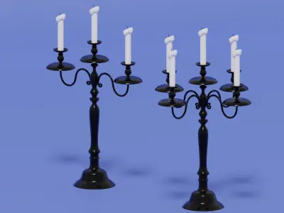 Vintage Candlestick With Candles 1 3D model