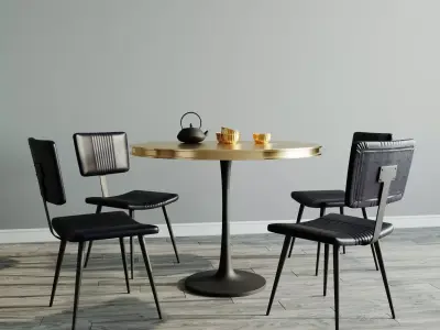 Table with leather chairs 3D model