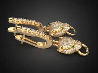 Panther gemstone earrings E1 3D print model